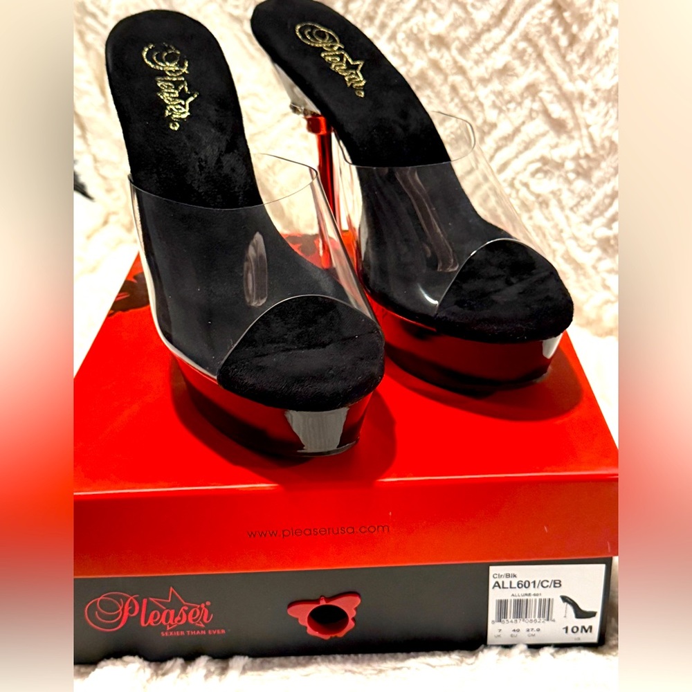 Pleaser Black and Clear Heels